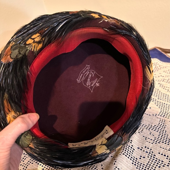 Pheasant Feather Hat / MCM High Fashion or Costume Hat of Black & Brown Feathers - Picture 7 of 14